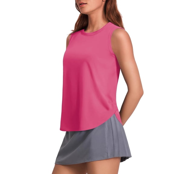 PINSPARK Running Tank Tops for Women UPF 50  Workout Tanks with Side Slits Ice Silk Sleeveless Yoga Shirts Loose Fit Gym Top