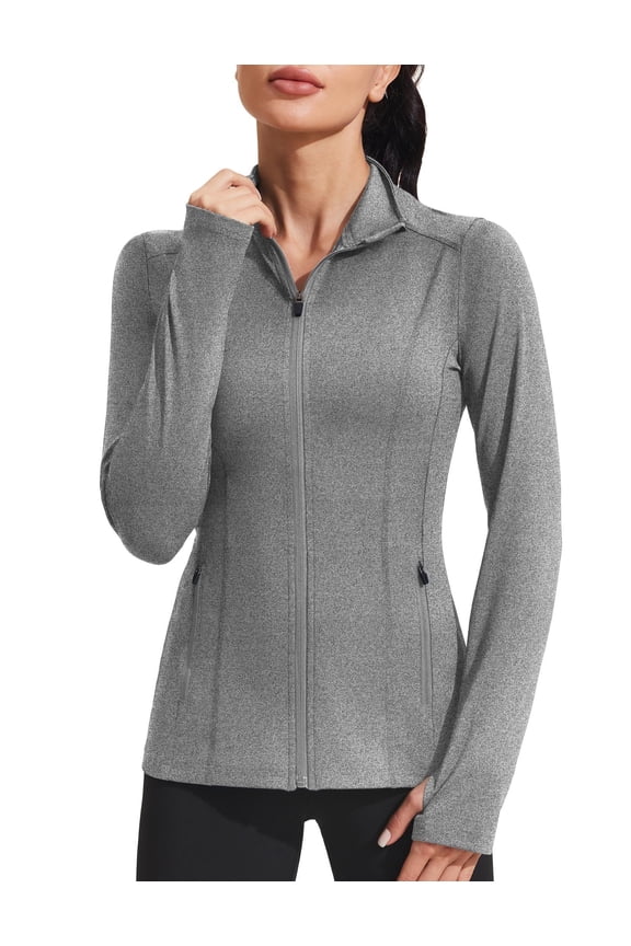 Workout Jackets for Women Athletic Running Gym Yoga Jacket Lightweight Full Zip Slim Fit Sports Tops Thumb Holes Pockets