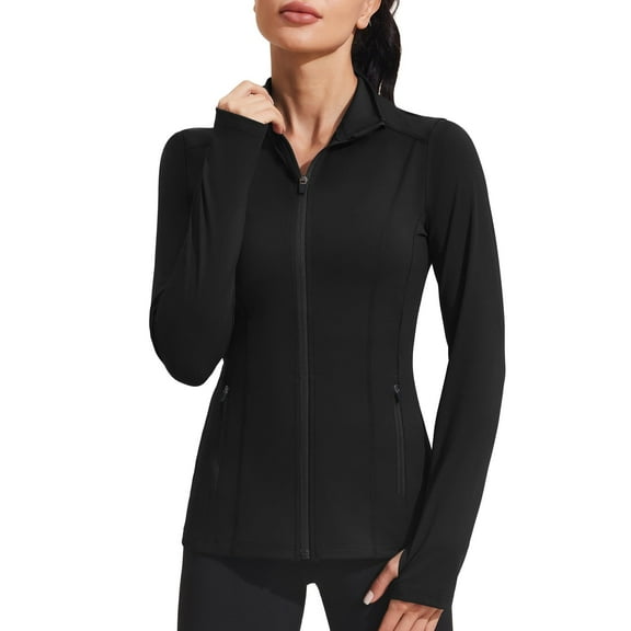 PINSPARK Workout Jackets for Women Athletic Running Gym Yoga Jacket Lightweight Full Zip Slim Fit Sports Tops Thumb Holes Pockets