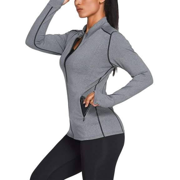 Pinspark Workout Jackets for Women Lightweight Flim Fit Jacket Full Zip Sports Tops Breathable Activewear