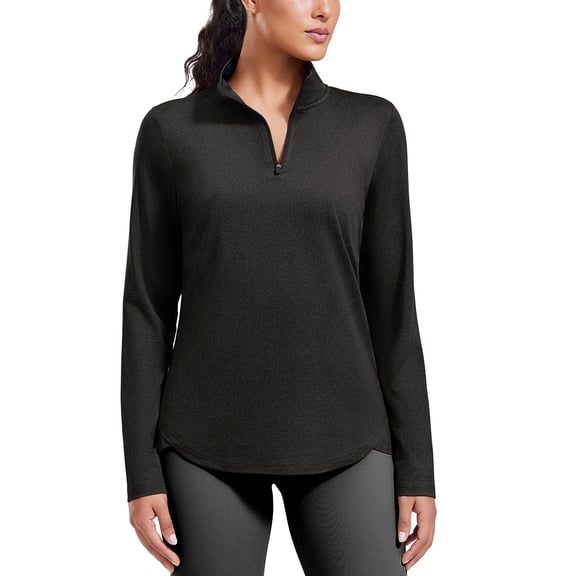 Pinspark Long Sleeve Workout Top for Women 1/4 Zip Pullover Lightweight Yoga Gym Shirt V Neck Running Tops Loose Fit