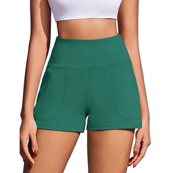 Pinspark Biker Shorts for Women High Rise Running Shorts Tummy Control Yoga Short with Pockets Gym Active Shorts