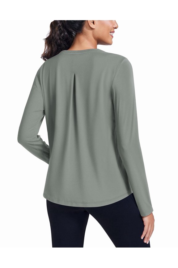 Long Sleeve Womens Workout Tops Quick Dry Lightweight Athletic Shirts with Back Pleated for Golf Hiking Jogging Camping