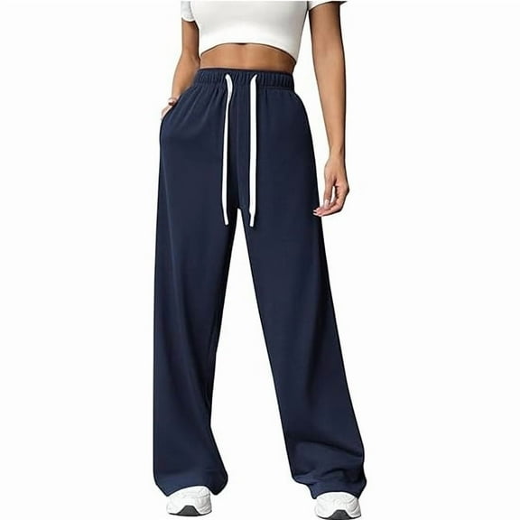 PINSPARK Womens Sweatpants Wide Leg Lounge Pants Elastic High Waist Sweatpant Athletic Sweat Pants with Pocket and Drawstring