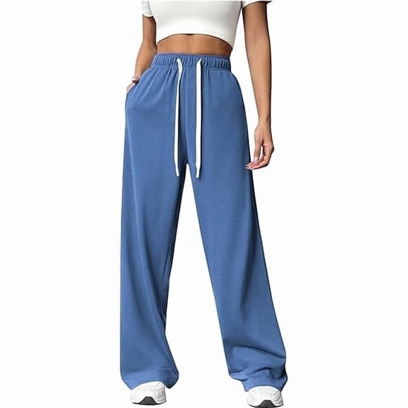 PINSPARK Womens Sweatpants Wide Leg Lounge Pants Elastic High Waist Sweatpant Athletic Sweat Pants with Pocket and Drawstring