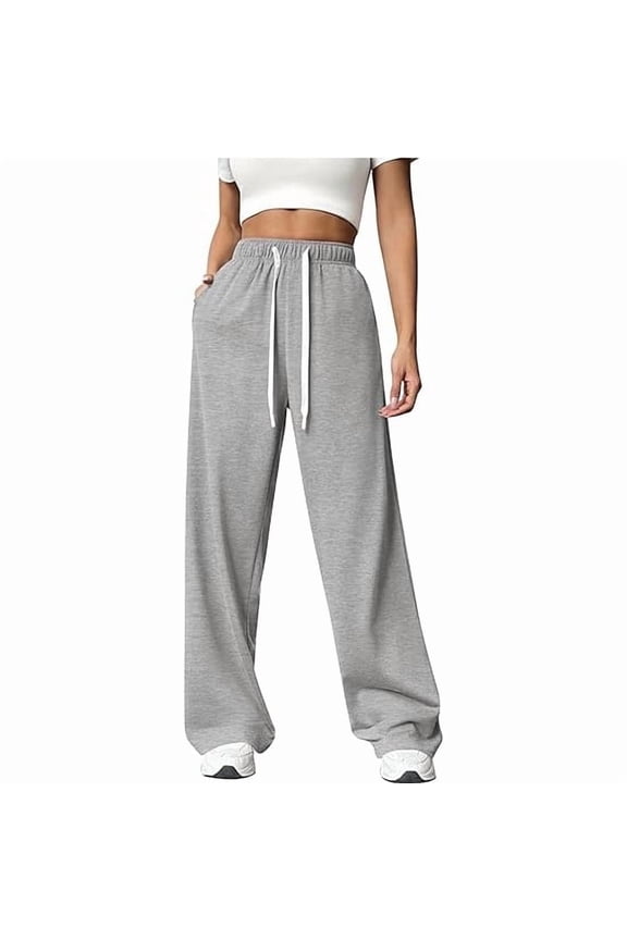 Womens Sweatpants Wide Leg Lounge Pants Elastic High Waist Sweatpant Athletic Sweat Pants with Pocket and Drawstring