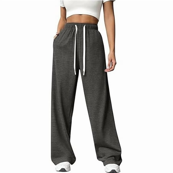 PINSPARK Womens Sweatpants Wide Leg Lounge Pants Elastic High Waist Sweatpant Athletic Sweat Pants with Pocket and Drawstring
