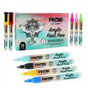 PINTAR Acrylic Paint Markers Medium Point - Medium Point Paint Markers - Acrylic Paint Markers Set - Acrylic Paint Pens for Rock Painting, Wood, Glass, Leather, Shoes - Pack of 26, 5.0mm