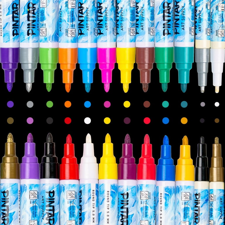 PINTAR Oil Based Paint Pens | 24 Pack | Oil Paint Markers - Paint Pens For  Rock Painting,Glass, Wood, Plastic, Canvas, Paper, Metal, Ceramic, & Fabric