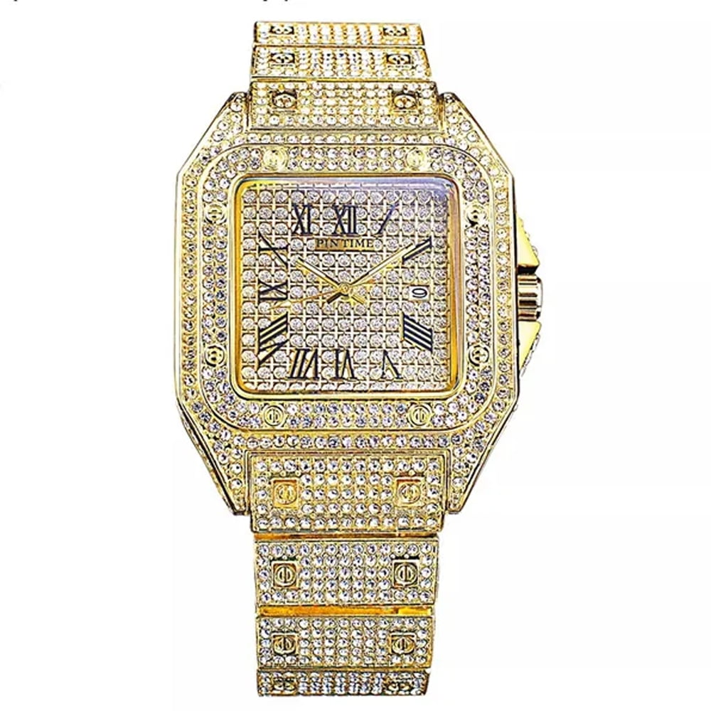 PINTIME Mens Full Iced Out 43mm Big Face Bling Luxury PINTIME Mens Full Iced Out 43mm Big Face Bling Luxury