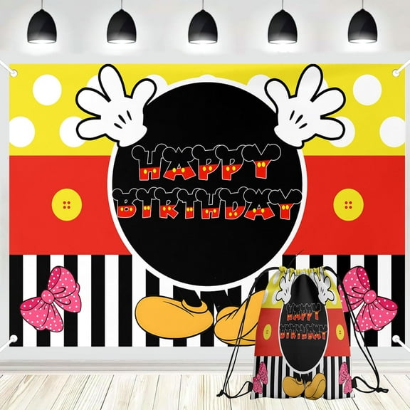 PINUO 7x5FT Red Cartoon Birthday Backdrop Happy Birthday Dots Photography Background Banner for 1st 2nd 3rd 4th 5th 6th 7th Birthday Party Supplies Decorations with drawstring bag