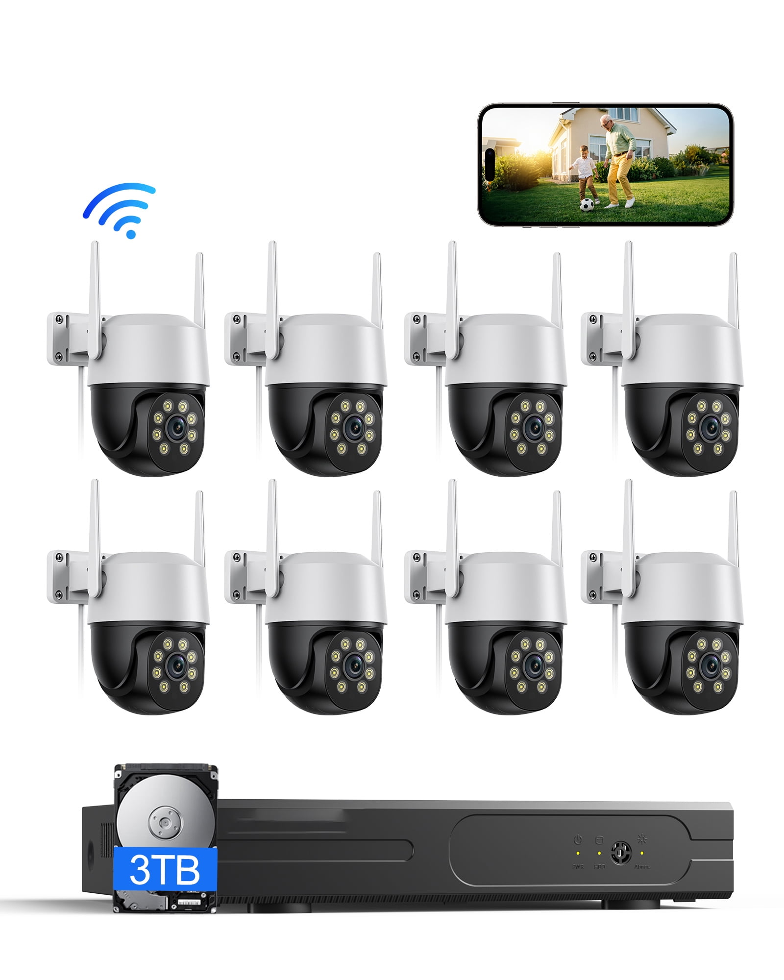 PIOJER 5MP WiFi Security Camera System, 8-Camera NVR Kit with 3TB Hard ...