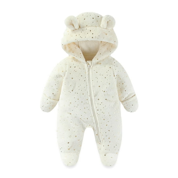 PIOMLL Girl'S Bodysuits Thermal Snowsuit Baby Insulated Hood Warm Padded Romper White Kids Romper 0-3 Months