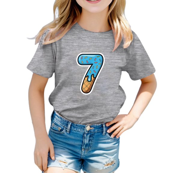 PIOMLL Girls Fall Shirts & Blouses Short Sleeve Graphic Tee Round Neck Cute Printed Grey Kids Fall Clothing 12-13 Years
