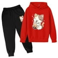 thumbnail image 1 of PIOMLL Girls' Matching Sets Casual 2 Piece Fashion Printed Hoodie Soft Pants Playful Bottoms Red Fall Clothing 5-6 Years, 1 of 2