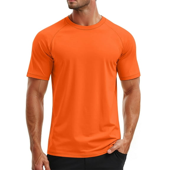 PIOMLL Graphic Tees for Men Swim Short Sleeve Upf 50  Sun Rash Guard Quick Drying Orange Fall Top 4XL