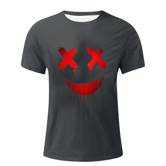 PIOMLL Men's T Shirts Funny Print Summer Sports Active Short Sleeve Grey Casual Fall Tops L