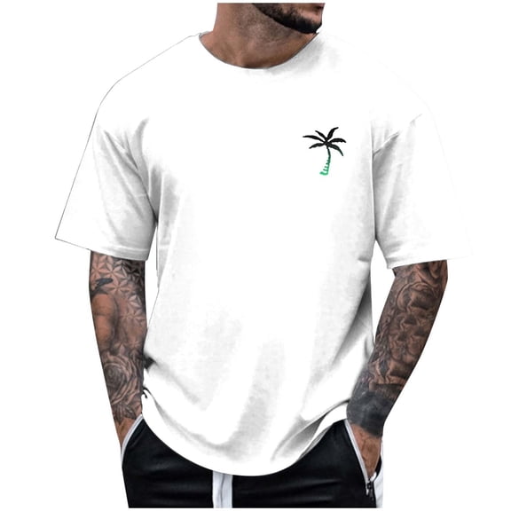 PIOMLL Men's T-Shirts Male Spring Autumn All Print Short Sleeve Floral Trend Bottoming White Casual Fall Tops M