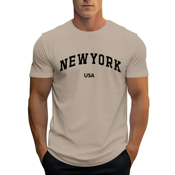 PIOMLL Men's T Shirts Raglan Sleeve Letter Print Short Sleeve Floral Trend Bottoming Khaki Fall Clothing L