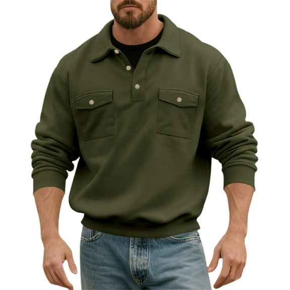 PIOMLL Mens Shirts And Tops Pocket Utility Work Short Sleeve With Chest Pockets Daily Wear Army Green Classic Fall Tees XL
