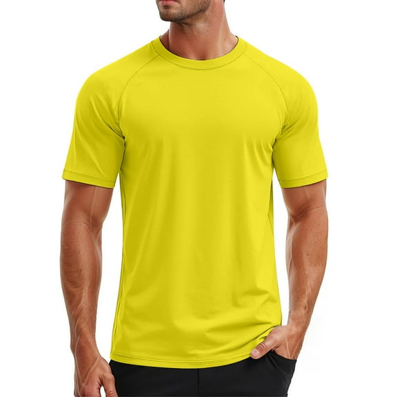 PIOMLL Mens Shirts And Tops Swim Short Sleeve Upf 50  Sun Rash Guard Quick Drying Yellow Fall Tops 3XL