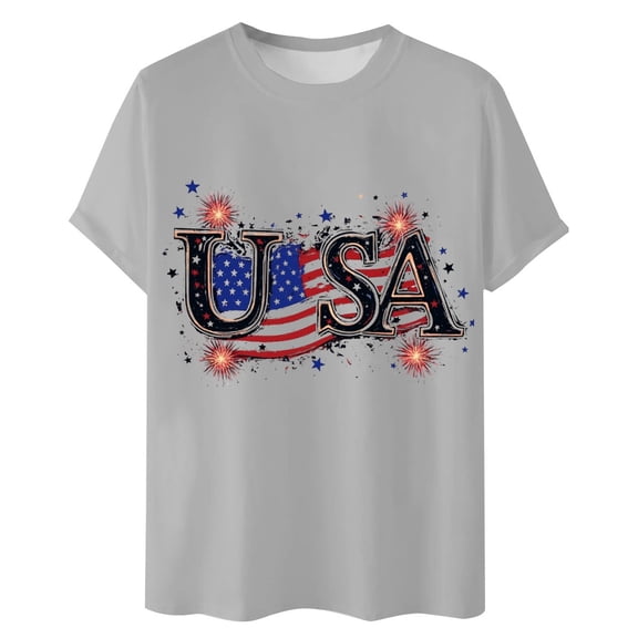 PIOMLL Mens Shirts & Blouses Loose Fit Short Sleeve Round Neck With Stylish Print Summer Outfits Grey Fall Tops L