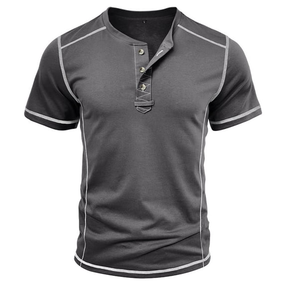 PIOMLL Mens T-Shirts Short Sleeve Round Neck 3 Button Everyday Wear Grey Graphic T-Shirts XL