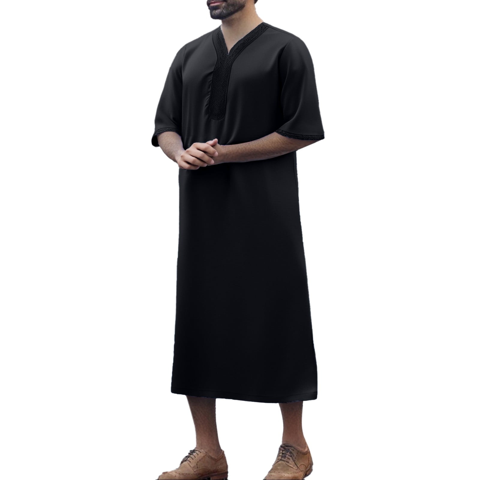 PIOMLL T Shirts For Men Elbow Length Sleeve Embroidered Robe Solid piomll-t-shirts-for-men-elbow-length-sleeve-embroidered-robe-solid