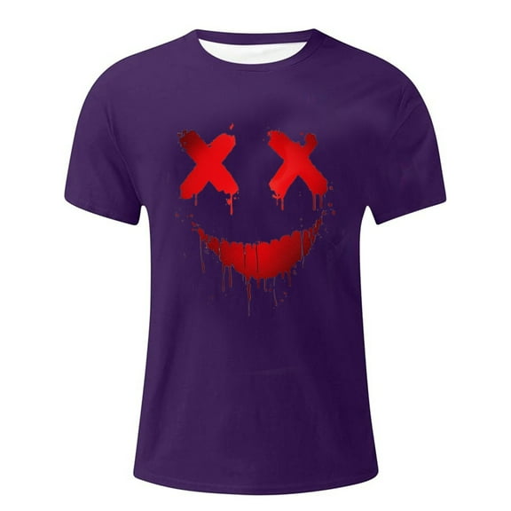 PIOMLL T Shirts for Men Funny Print Summer Sports Active Short Sleeve Purple Casual Fall Tops L