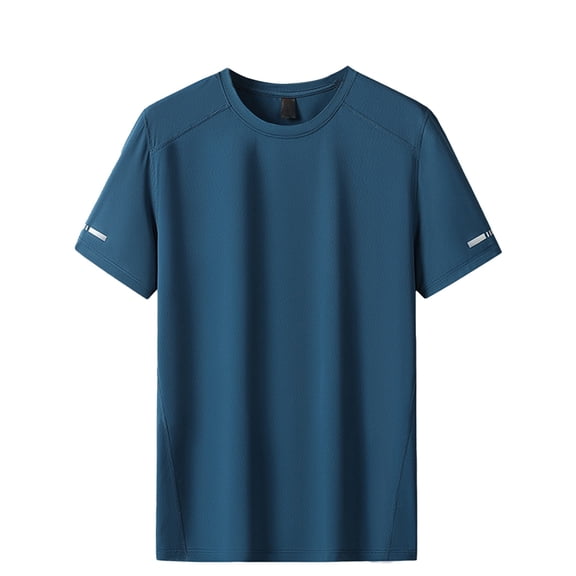 PIOMLL T-Shirts for Men Ice Silk Short Sleeve Summer Breathable Dry Stretch Light Blue Fall Tops Trendy L