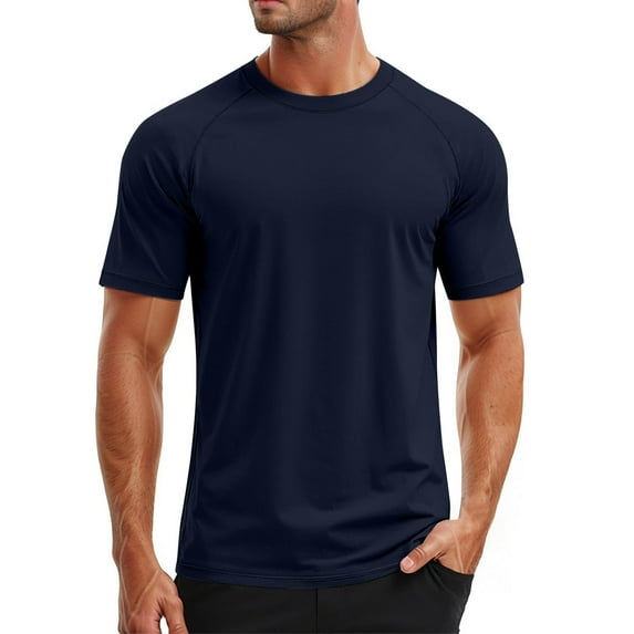 PIOMLL T Shirts for Men Swim Short Sleeve Upf 50+ Sun Rash Guard Quick Drying Navy Classic Fall Tees M