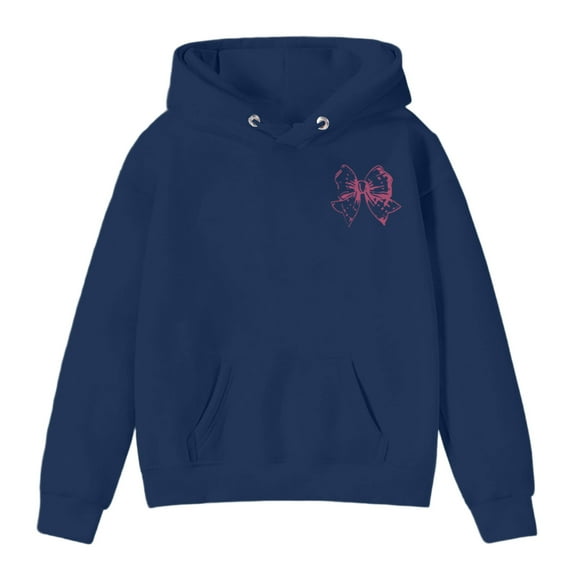 PIOMLL Tshirts Shirts for Girls Hooded Graphic Print Long Sleeve Pullover Cute Designs School Dark Blue Fall Tops 7-8 Years