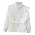 thumbnail image 1 of PIOMLL Tshirts Shirts for Girls Long Sleeve Party Blouses Elegant Ruffled Button Down School Beige2 Fall Tops Casual 5-6 Years, 1 of 3