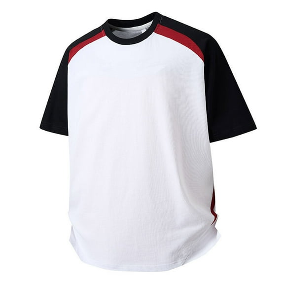 PIOMLL Tshirts Shirts for Men Summer Striped Patchwork Short Sleeved White Graphic Fall Tees 2XL