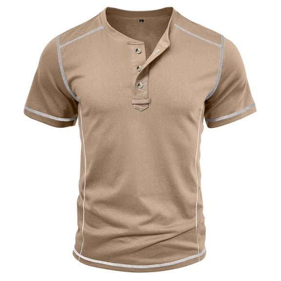 PIOMLL Tshirts Shirts for Men Short Sleeve Round Neck 3 Button Everyday Wear Khaki Graphic Fall Tees 2XL