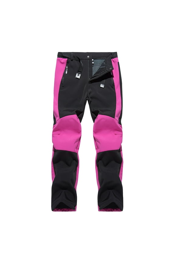 Womens Ski Pants Waterproof Velvet Thickened Sports Soft Shell Color Matching Hot Pink Winter Snowwear XXXL