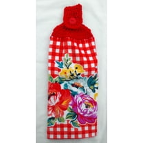 PIONEER SWEET ROMANCE - RED GINGHAM VIBRANT FLORAL - HANDMADE DOUBLE THICK HANGING KITCHEN TOWEL