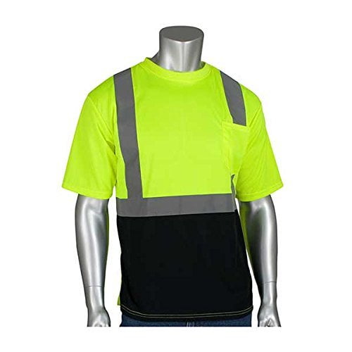 PIP 312-1250B Type R Class 2 Black Bottom Wicking Birdseye Mesh Safety Shirt - Yellow/Lime