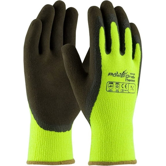 PIP 41-1405 Powergrab Thermo Hi Vis Green Latex Coated Gloves Large 12 Pair