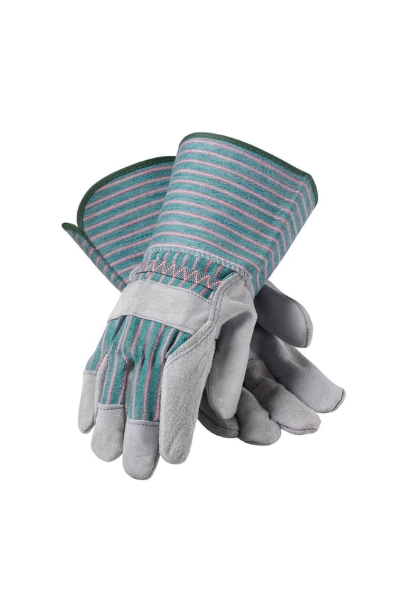 PIP 83-6663/L B Grade Shoulder Split Cowhide Leather Palm Glove with Fabric Back, Rubberized Gauntlet Cuff