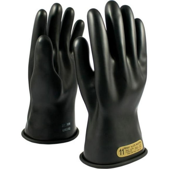 PIP Industries B676443 Electrical Rated 11 in. Unlined Smooth Finish Beaded Class 00 Gloves, Black - Size 12