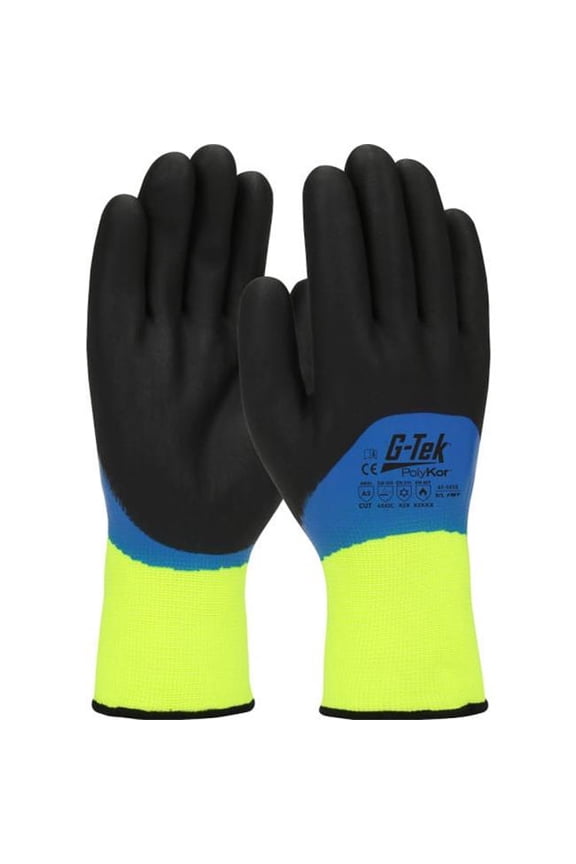 PIP Industries B2274148 G-Tek GP High-Visibility Poly Insulated Double-Dipped Nitrile Full Hand Coat Gloves, Yellow - Large