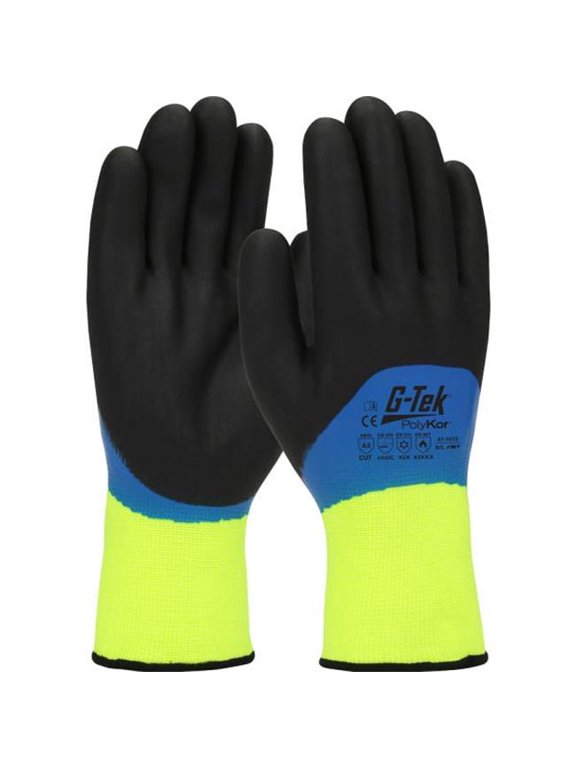 PIP Industries B2274148 G-Tek GP High-Visibility Poly Insulated Double-Dipped Nitrile Full Hand Coat Gloves, Yellow - Large