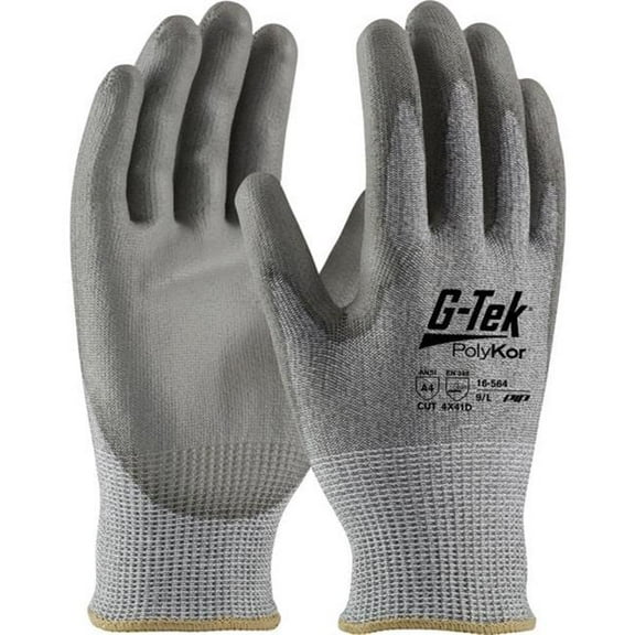 PIP Industries B3113645 G-Tek Poly Kor Industry Grade Seamless Knit Blended Polyurethane Coated Flat Grip Gloves, Gray - Large - 12 Pair