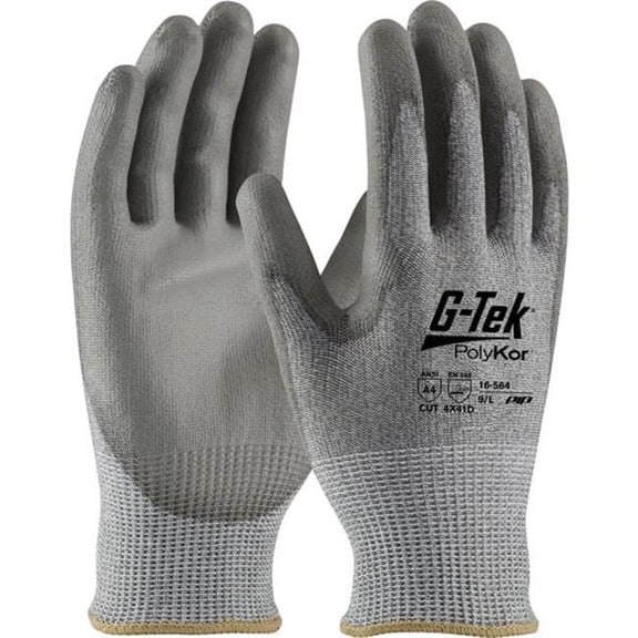 PIP Industries B3113373 G-Tek Poly Kor Industry Grade Seamless Knit Blended Polyurethane Coated Flat Grip Gloves, Gray - Small - 12 Pair