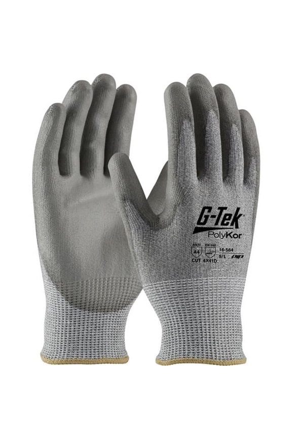 PIP Industries B3113373 G-Tek Poly Kor Industry Grade Seamless Knit Blended Polyurethane Coated Flat Grip Gloves, Gray - Small - 12 Pair