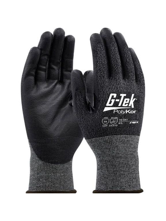 PIP Industries B3146903 G-Tek PolyKor Seamless Knit Blended CR PU Coated ANSI A4 Gloves, Black - Extra Small - 12 Pair