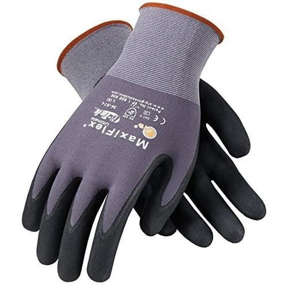 PIP Global MaxiFlex Ultimate Work Gloves 34-874T - Nitrile Foam Grip - Medium, Black, 1 Pair