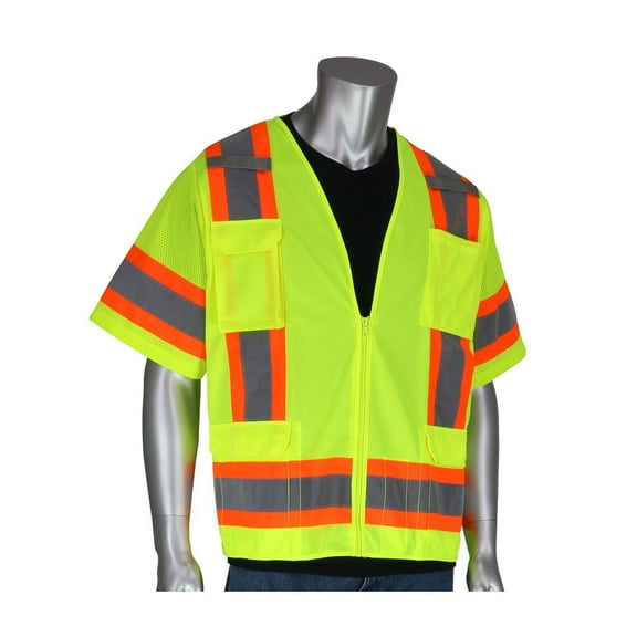 PIP Protective Industrial Products 303-0500-LY-5X PIP 303-0500-LY-5X Zipper Safety Vest, Yellow, 5XL, Hi-Vis Yellow
