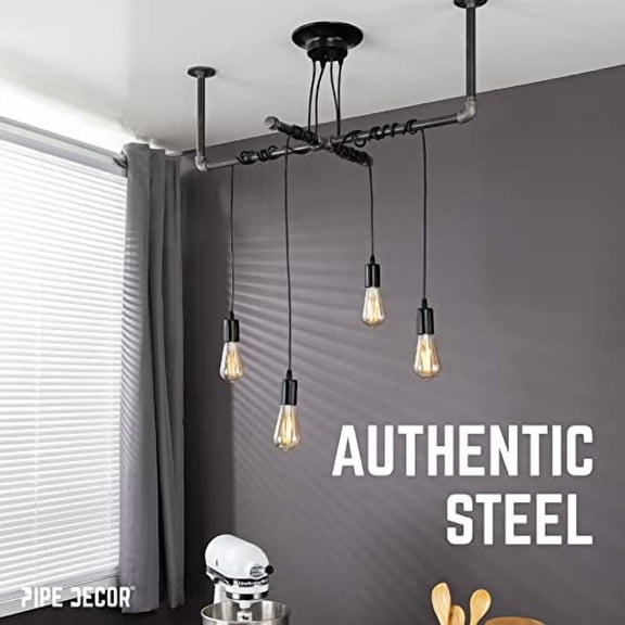 PIPE DECOR 4-Arm Kitchen Island DIY Adjustable Spider Light with Pipe Cross Bar Hanging Accessory Kit, Industrial Chandelier Pendant Lamp for Dining Room, Bedroom, Living Room, Bar